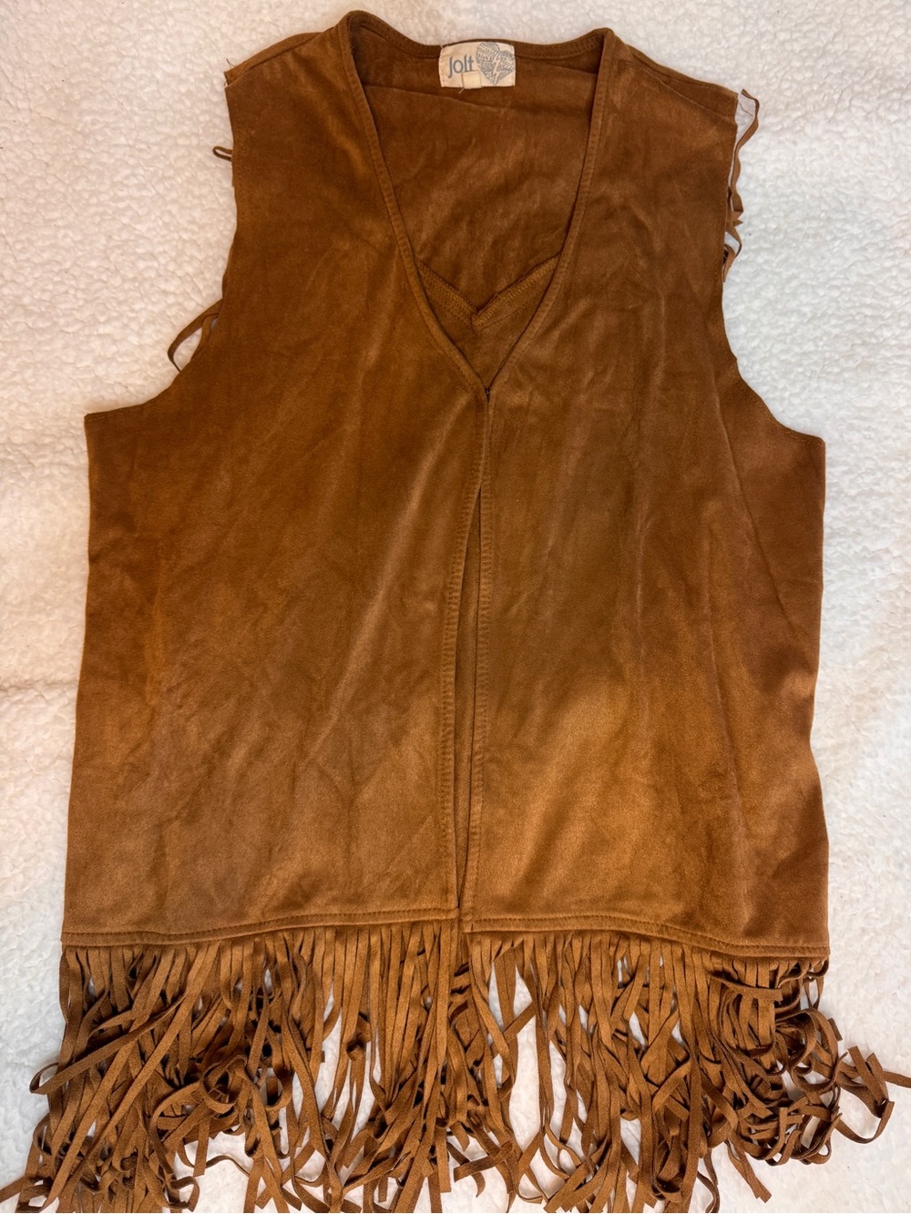 Jolt Tan Suede-Look Fringe Vest